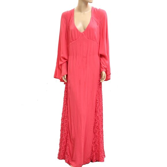 Free People Free-est Hazel Maxi Dress Floral Embroidered Lace Smocked L 283153 - Picture 6 of 8